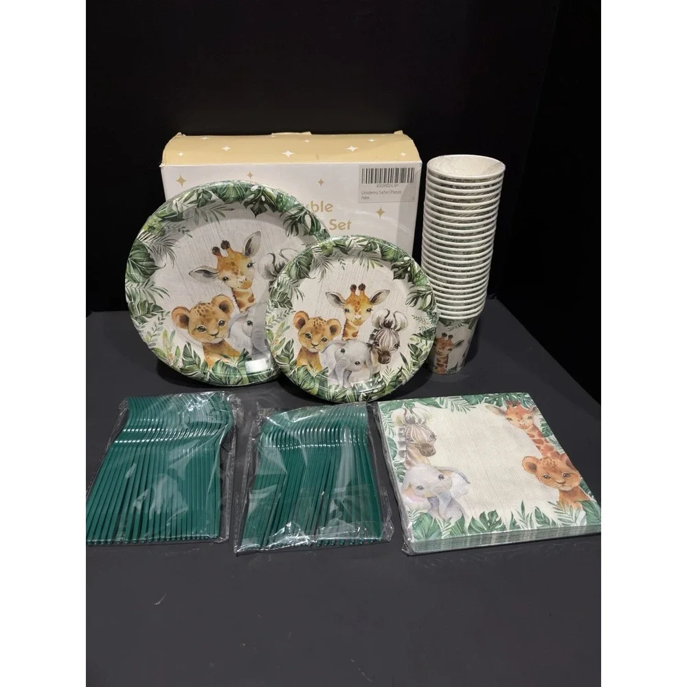 144 Piece Jungle Theme Disposable Dinnerware Set Party Baby Shower Birthday